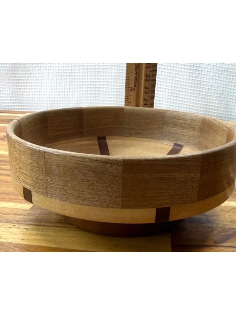 Handmade Segmented Wooden Bowl - Hand-Turned Multi-Wood Centerpiece, Decorative